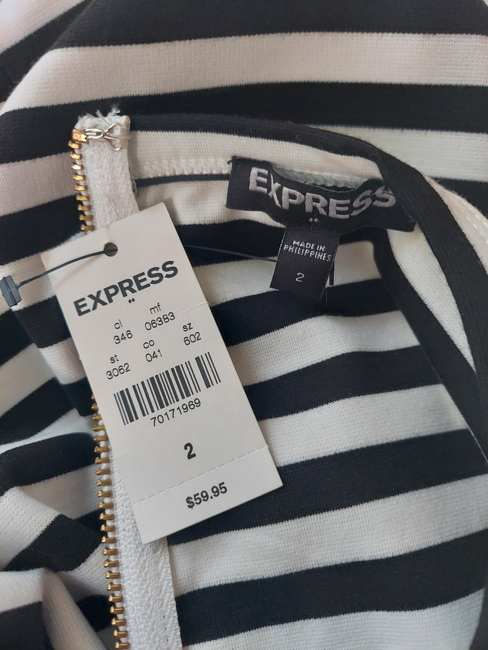 Express Black and White Striped Cutout Mini Dress - Picture 6 of 7